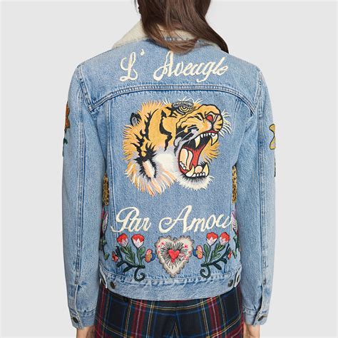 gucci jean jacket with designs|genuine gucci denim jacket.